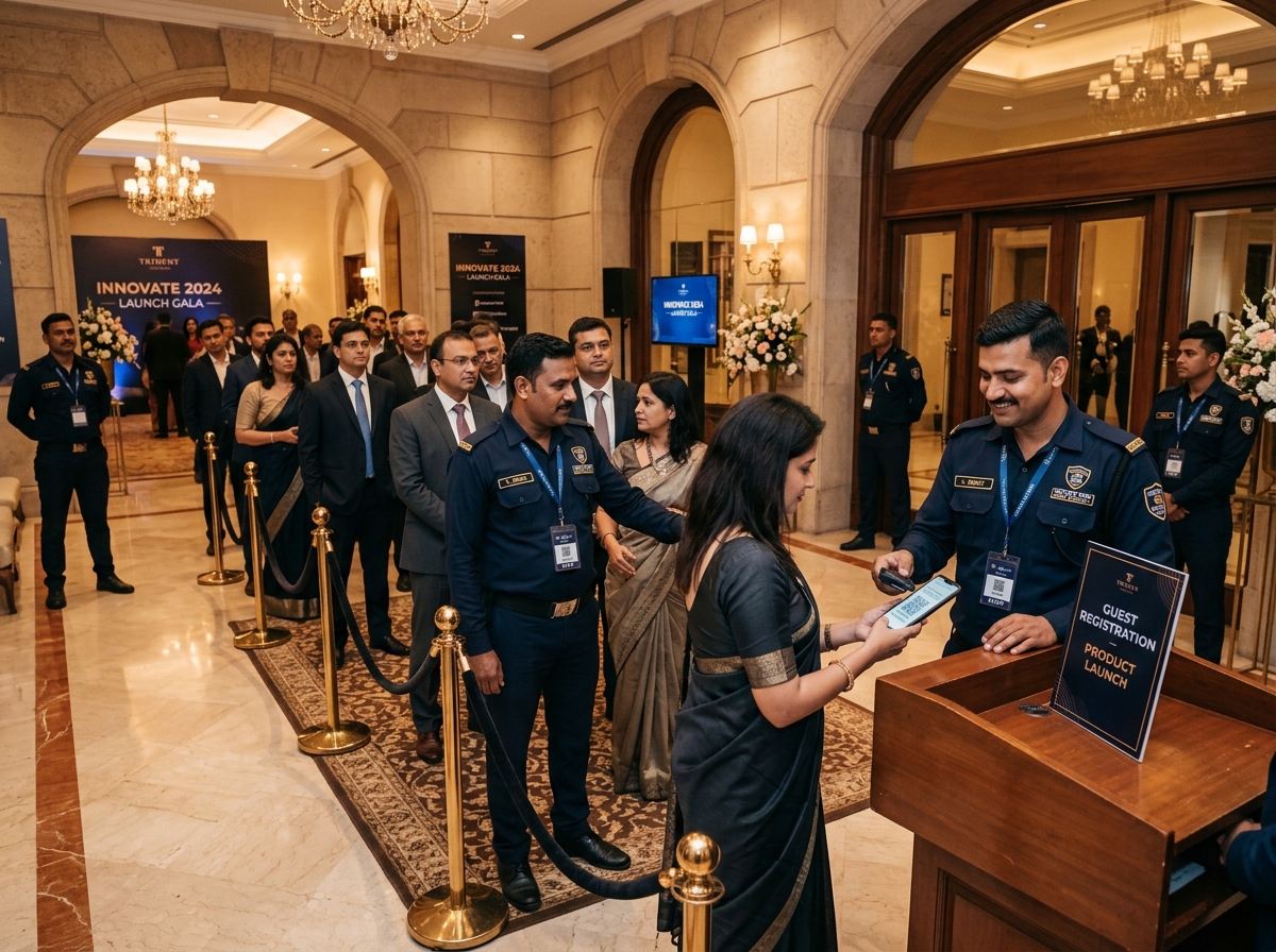 Security team managing guest registration and access at a premium corporate event